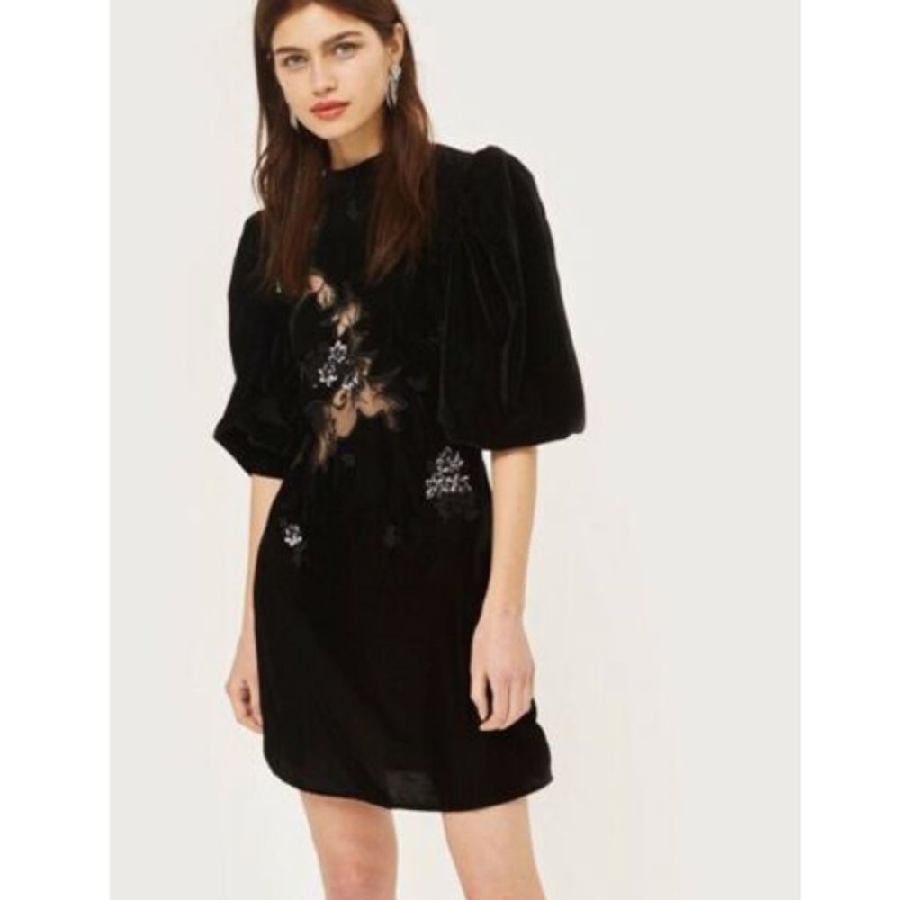 NWT TopShop UK Black Puff Sleeve Dress